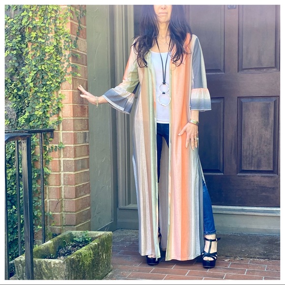 ✨LAST✨GORGEOUS MULTI COLOR SIDE SLIT LONG DUSTER - Picture 2 of 8